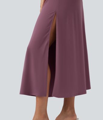 Square Neck Sleeveless Scoop Back Split Midi Dress