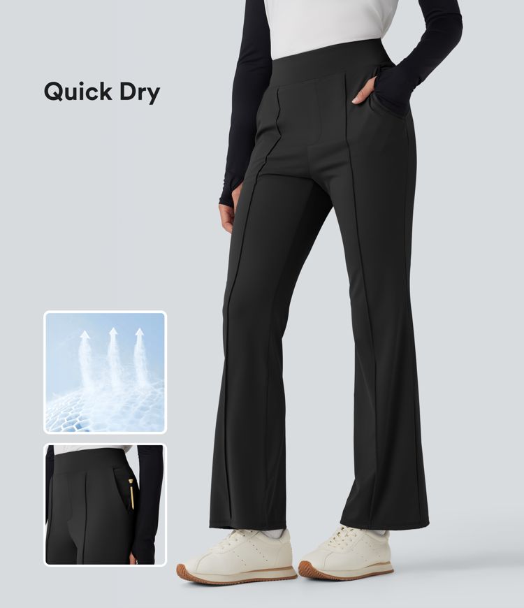High Waisted Pockets Quick Dry Golf Flare Pants-Golf Tee Pocket-UPF40+