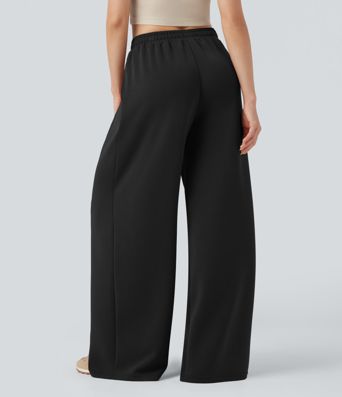 SpacerTek™ Mid Rise Drawstring Crossover Casual Baggy Pants with Pockets