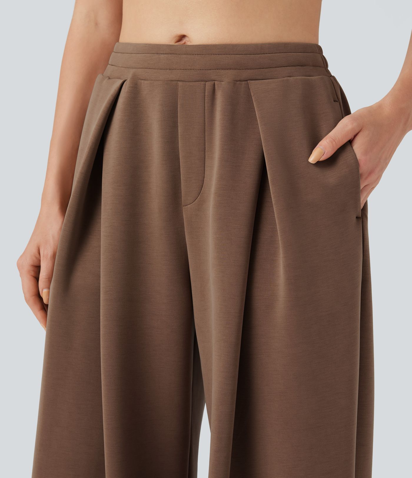 Pantalones Casuales Holgados con Cordón a Media Altura y Bolsillos