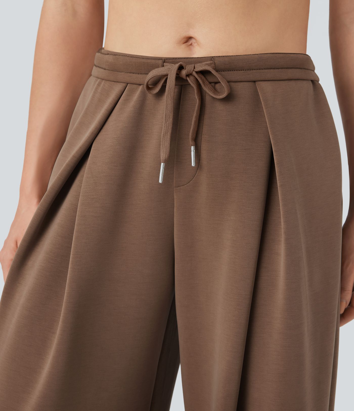 Pantalones Casuales Holgados con Cordón a Media Altura y Bolsillos