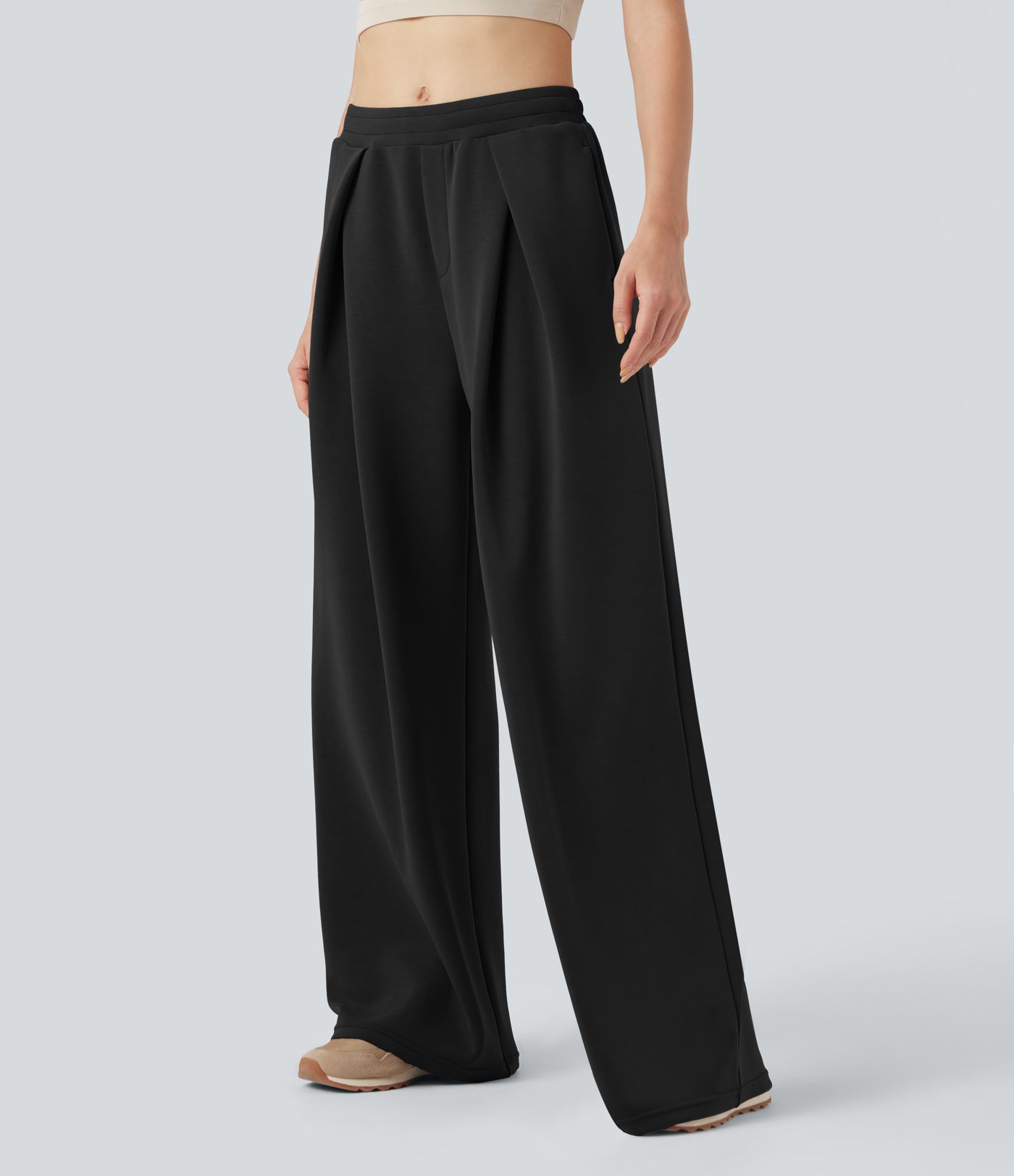 SpacerTek™ Mid Rise Drawstring Crossover Casual Baggy Pants with Pockets