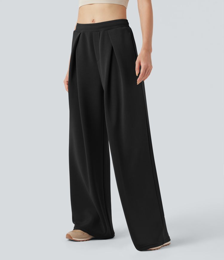 SpacerTek™ Mid Rise Drawstring Crossover Casual Baggy Pants with Pockets