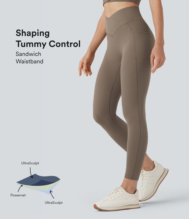 Halara UltraSculpt™ SoCinched High Waisted Crossover Tummy Control 7/8 Training Leggings with Pockets