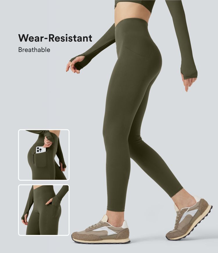 Wear-Resistant High Waisted 7/8 Hiking Leggings with Pockets