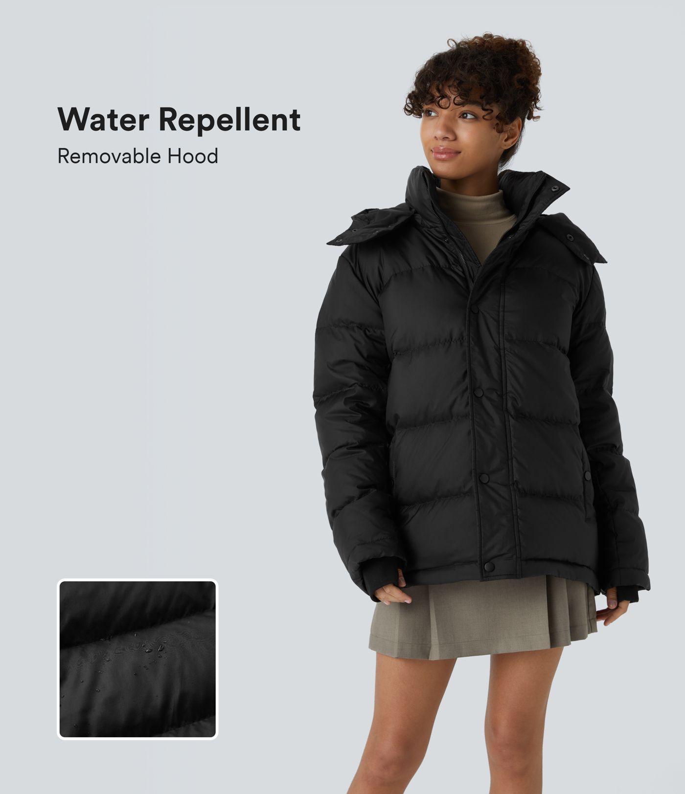 Water Repellent Removable Hood Stand Collar Button Zipper Long Sleeve Multiple Pockets Adjustable Drawcord Casual Puffer Down Jacket