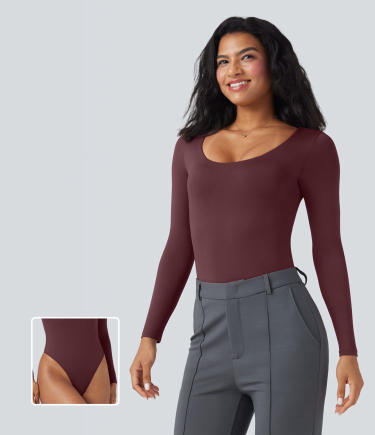 U Neck Long Sleeve Work Bodysuit