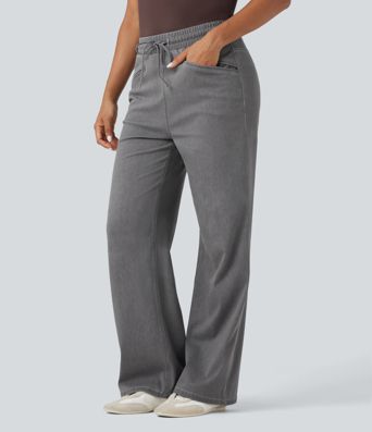 Halara Flex™ High Waisted Drawstring Wide Leg Cool Touch Stretchy Knit Casual Sweatpants Jeans with Pockets