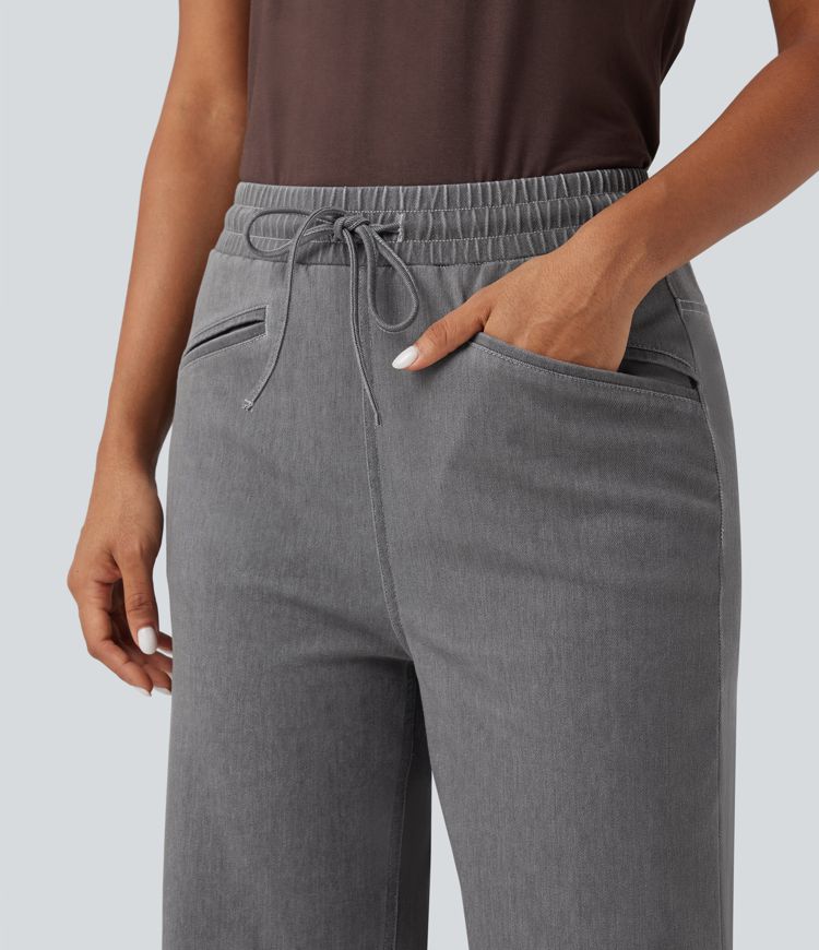 Halara Flex™ High Waisted Drawstring Wide Leg Cool Touch Stretchy Knit Casual Sweatpants Jeans with Pockets