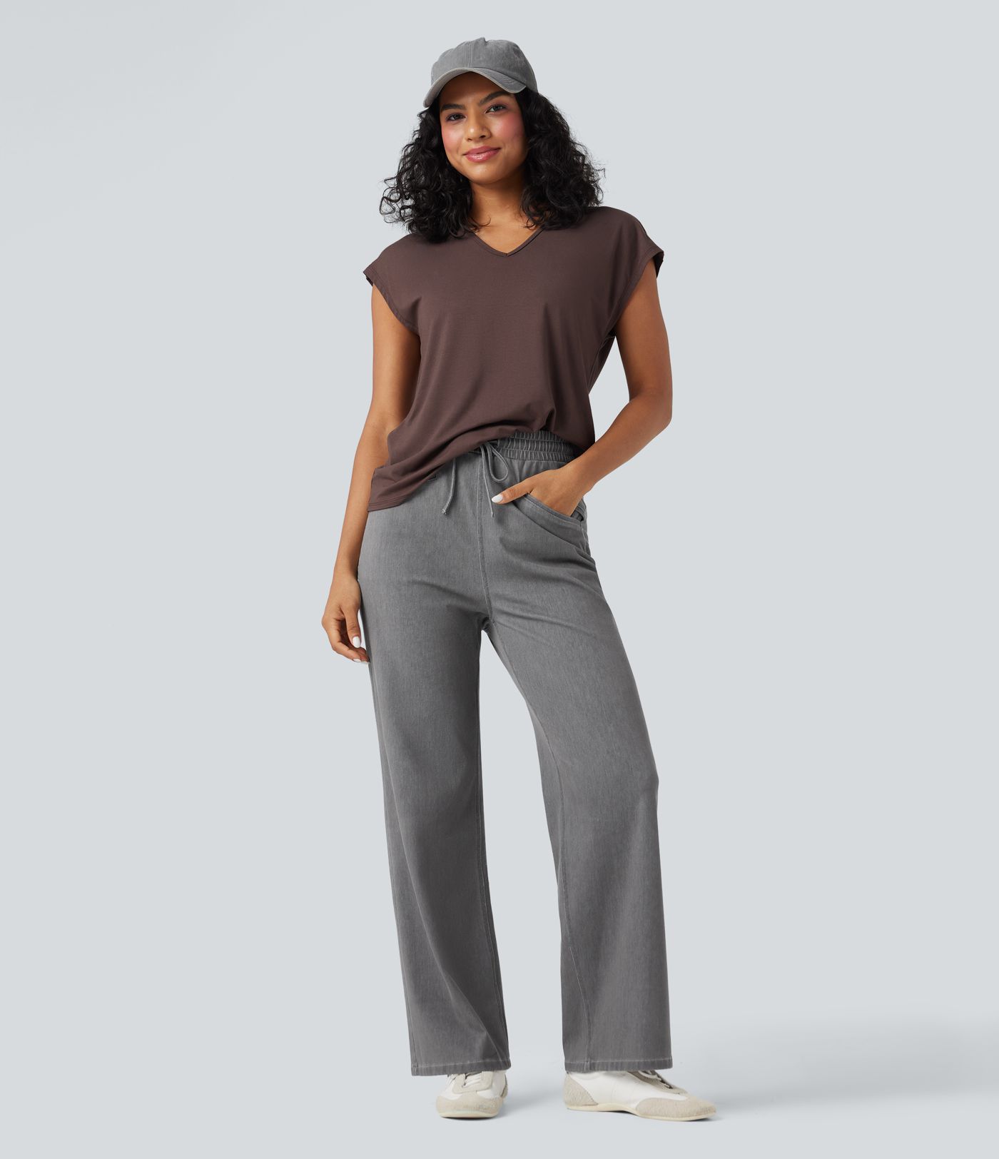 Halara Flex™ High Waisted Drawstring Wide Leg Cool Touch Stretchy Knit Casual Sweatpants Jeans with Pockets