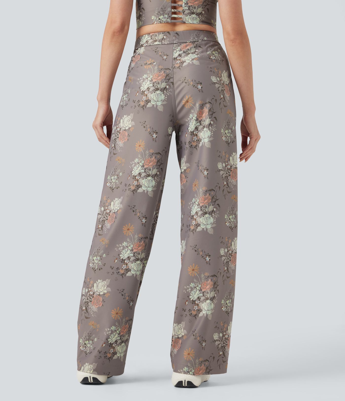 Pantalon décontracté droit à imprimé floral, taille haute Halara X Yukiko, avec poches