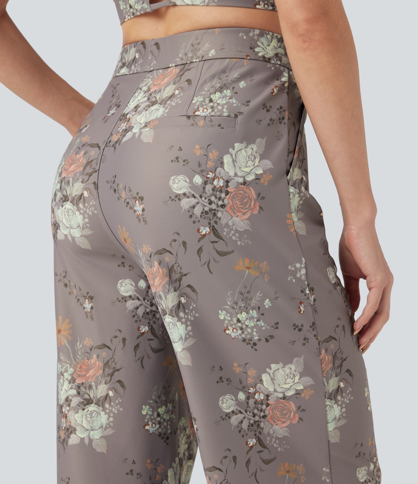 Pantalon décontracté droit à imprimé floral, taille haute Halara X Yukiko, avec poches