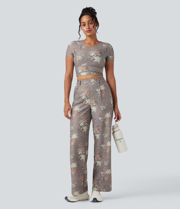 Halara X Yukiko Crisscross Backless Floral Print Cropped Workout Sports Top