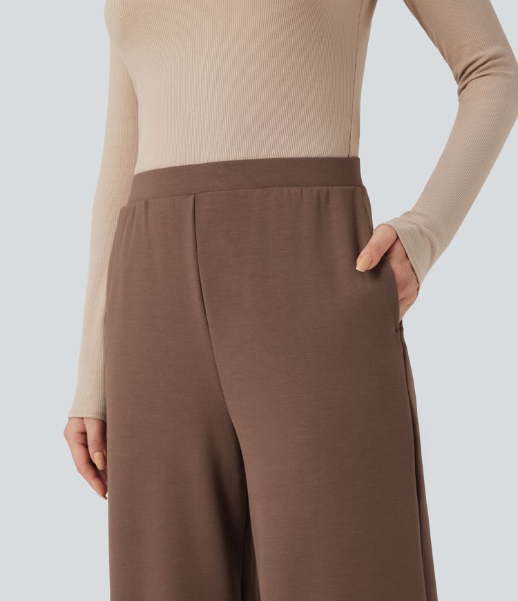 High Waisted Wide Leg Work Trousers with Pockets