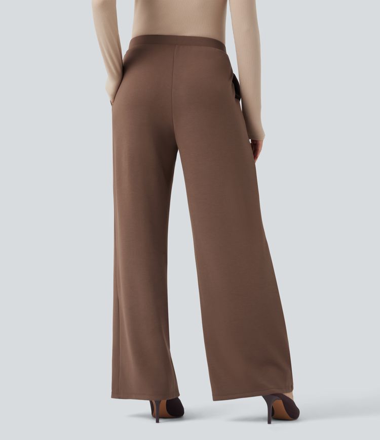 High Waisted Wide Leg Work Trousers with Pockets