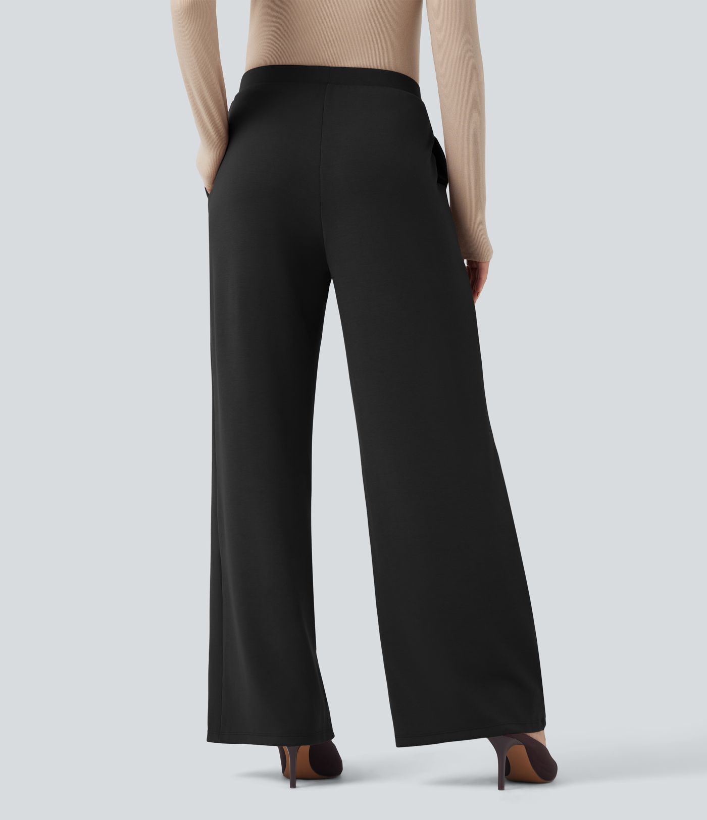 SpacerTek™ High Waisted Wide Leg Work Pants with Pockets
