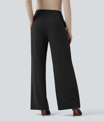 SpacerTek™ High Waisted Wide Leg Work Pants with Pockets