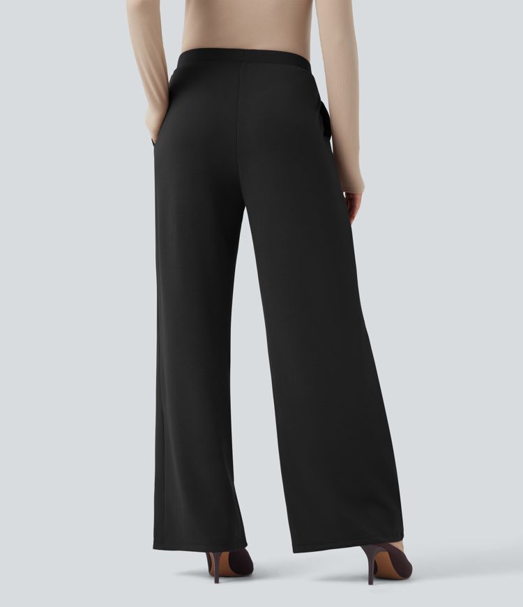 SpacerTek™ High Waisted Wide Leg Work Pants with Pockets