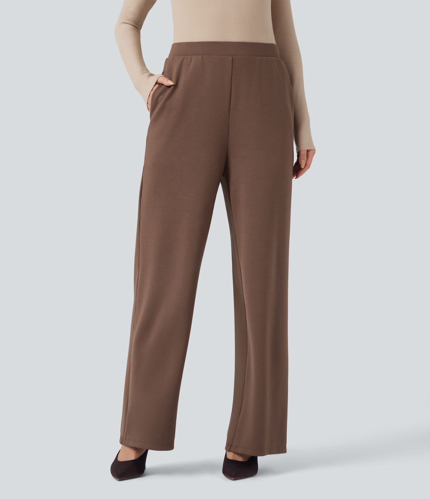 Pantalones de trabajo de talle alto y pierna ancha con bolsillos