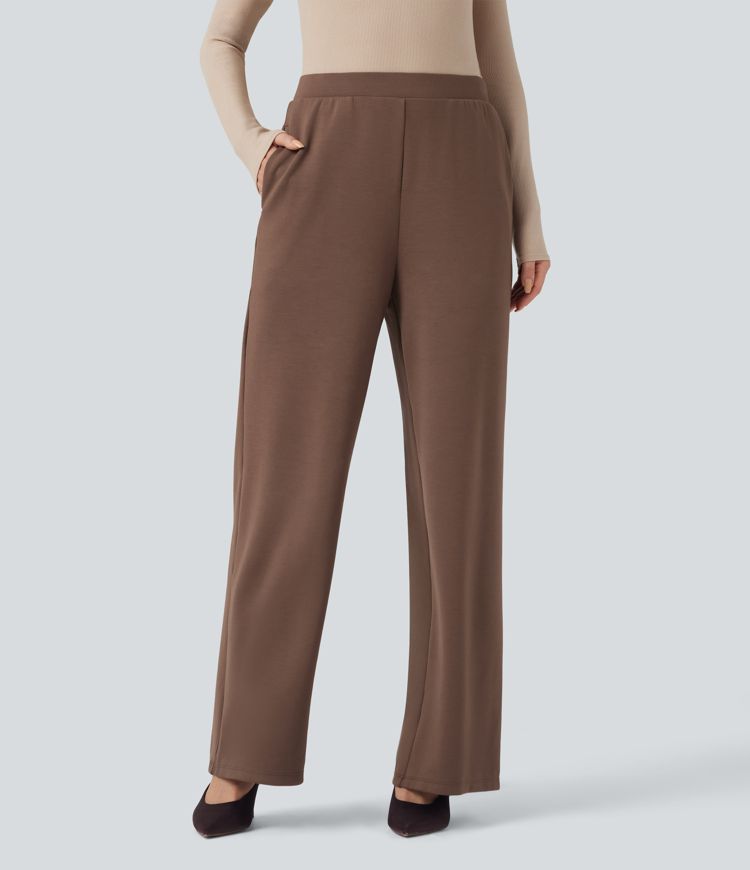 High Waisted Wide Leg Work Pants with Pockets