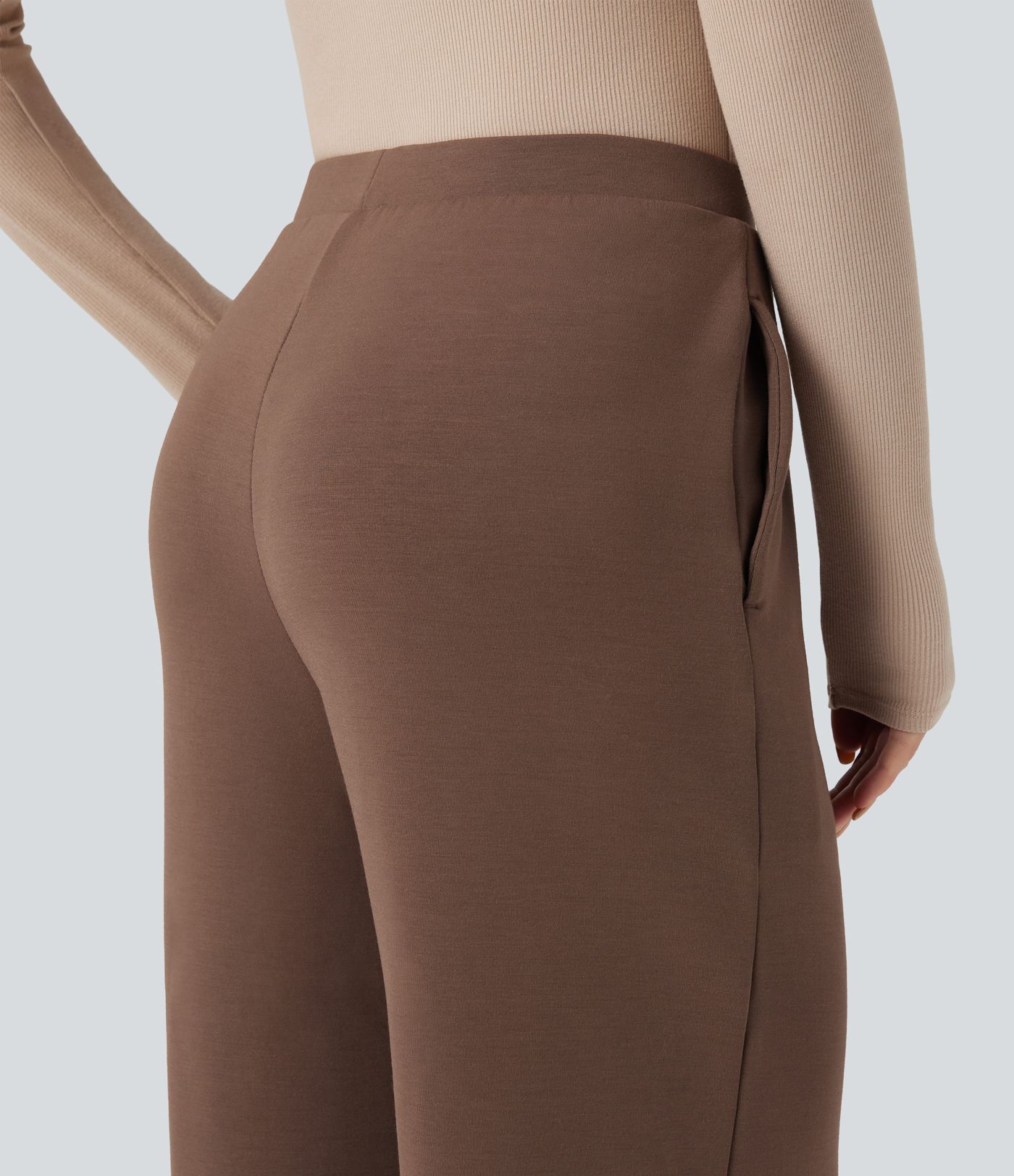 Pantalones de trabajo de talle alto y pierna ancha con bolsillos