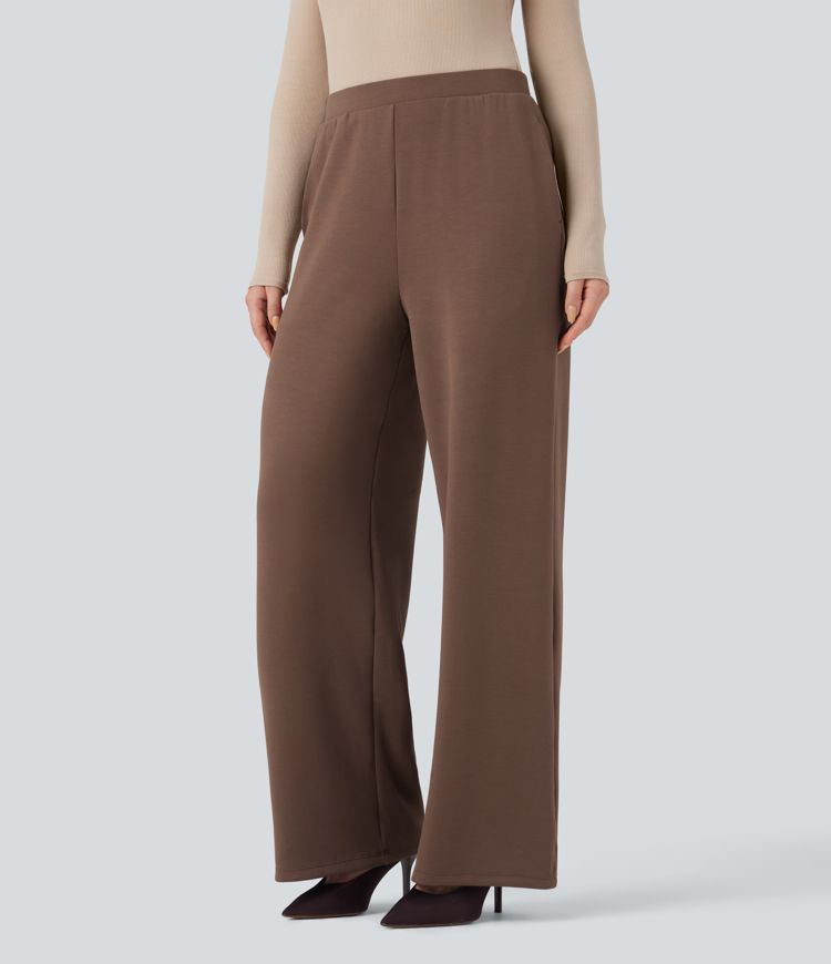 High Waisted Wide Leg Work Trousers with Pockets