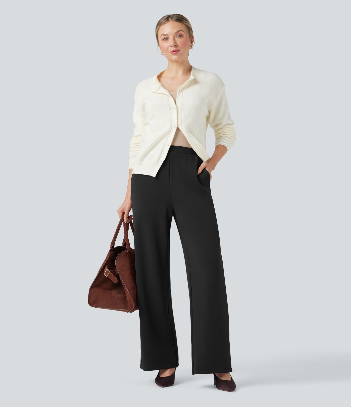 SpacerTek™ High Waisted Wide Leg Work Pants with Pockets