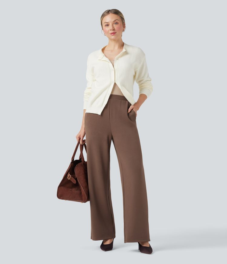 High Waisted Wide Leg Work Pants with Pockets