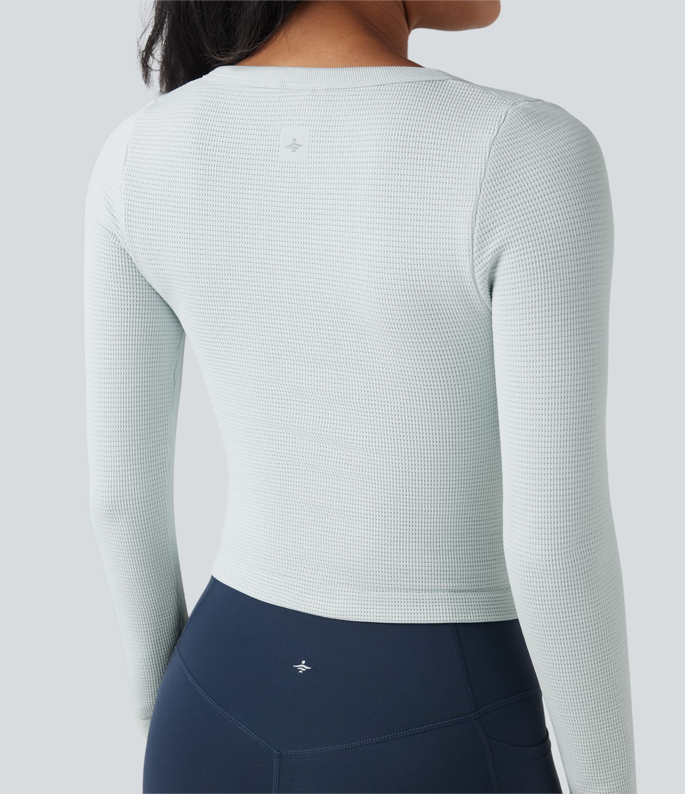 OneForm - Enganliegendes Yoga-Sport-Top aus Waffelstoff mit Henley-Ausschnitt, langen Ärmeln und nahtlosem Flow