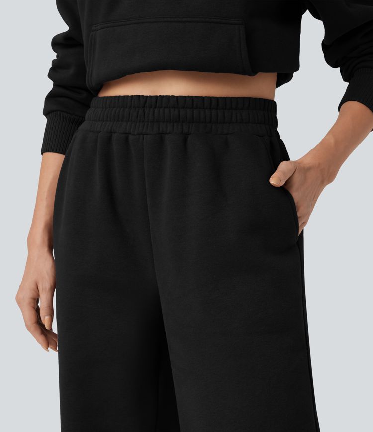 Foldover High Waisted Drawstring Fleece Casual Joggers with Pockets