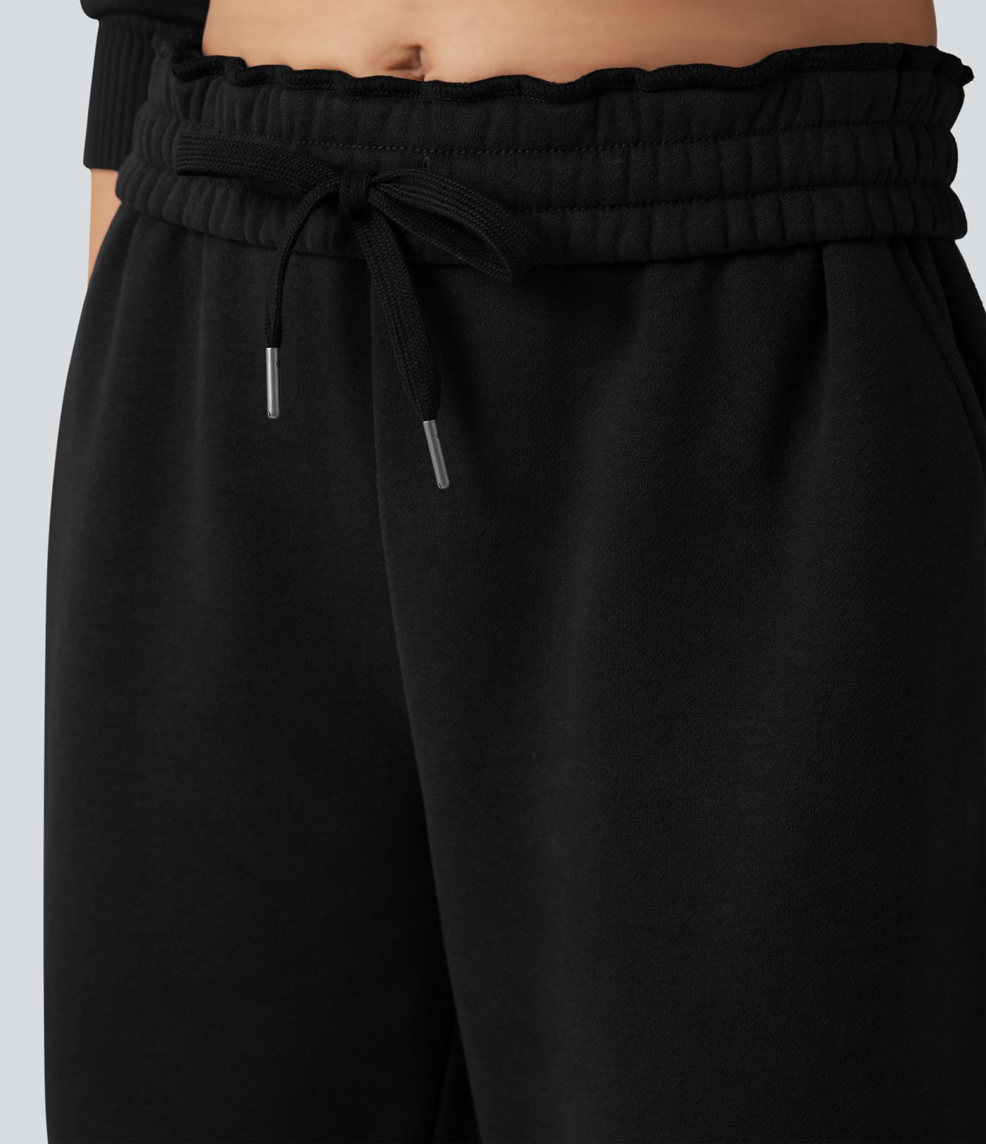 Foldover High Waisted Drawstring Fleece Casual Joggers with Pockets