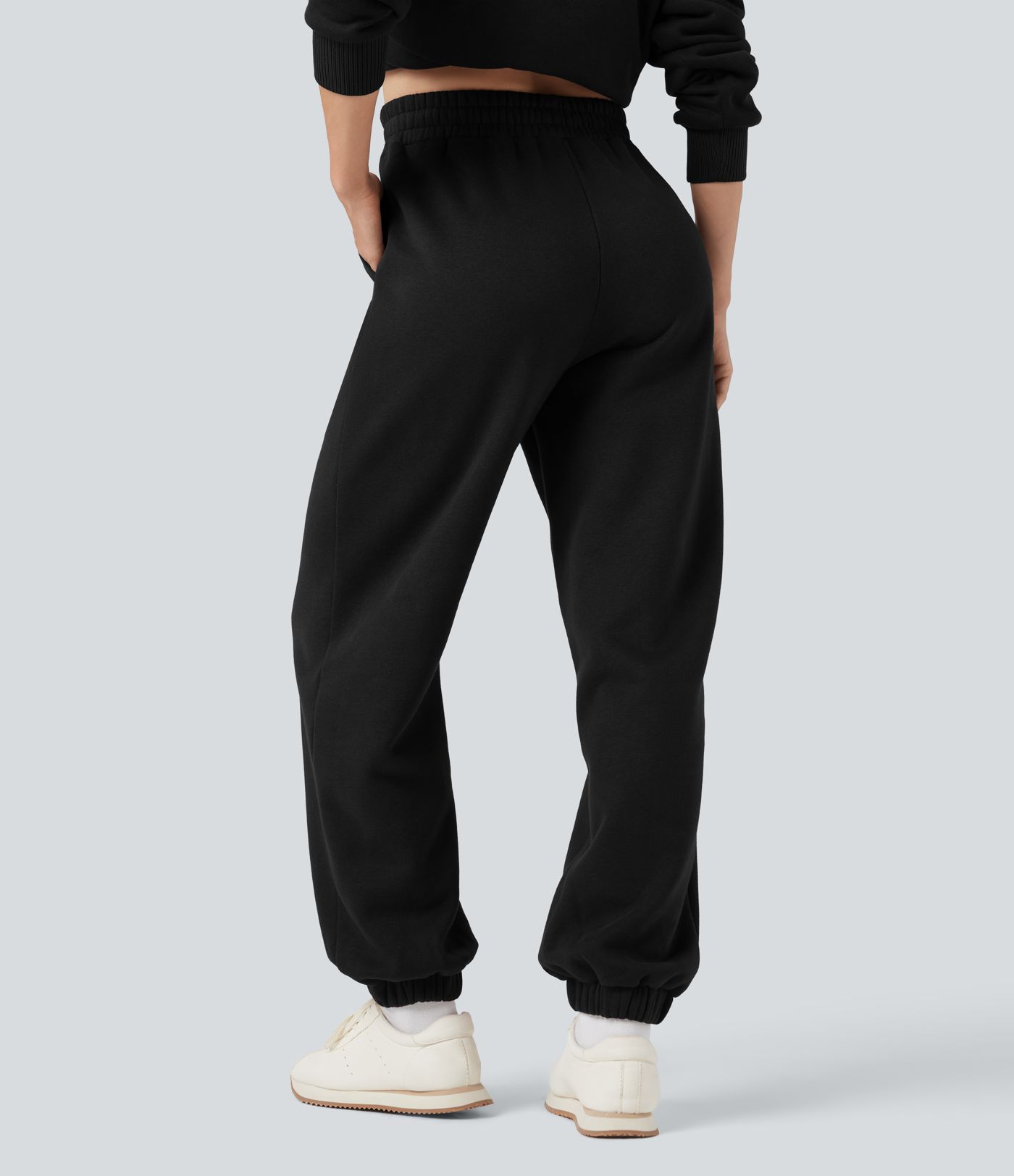 Foldover High Waisted Drawstring Fleece Casual Joggers with Pockets