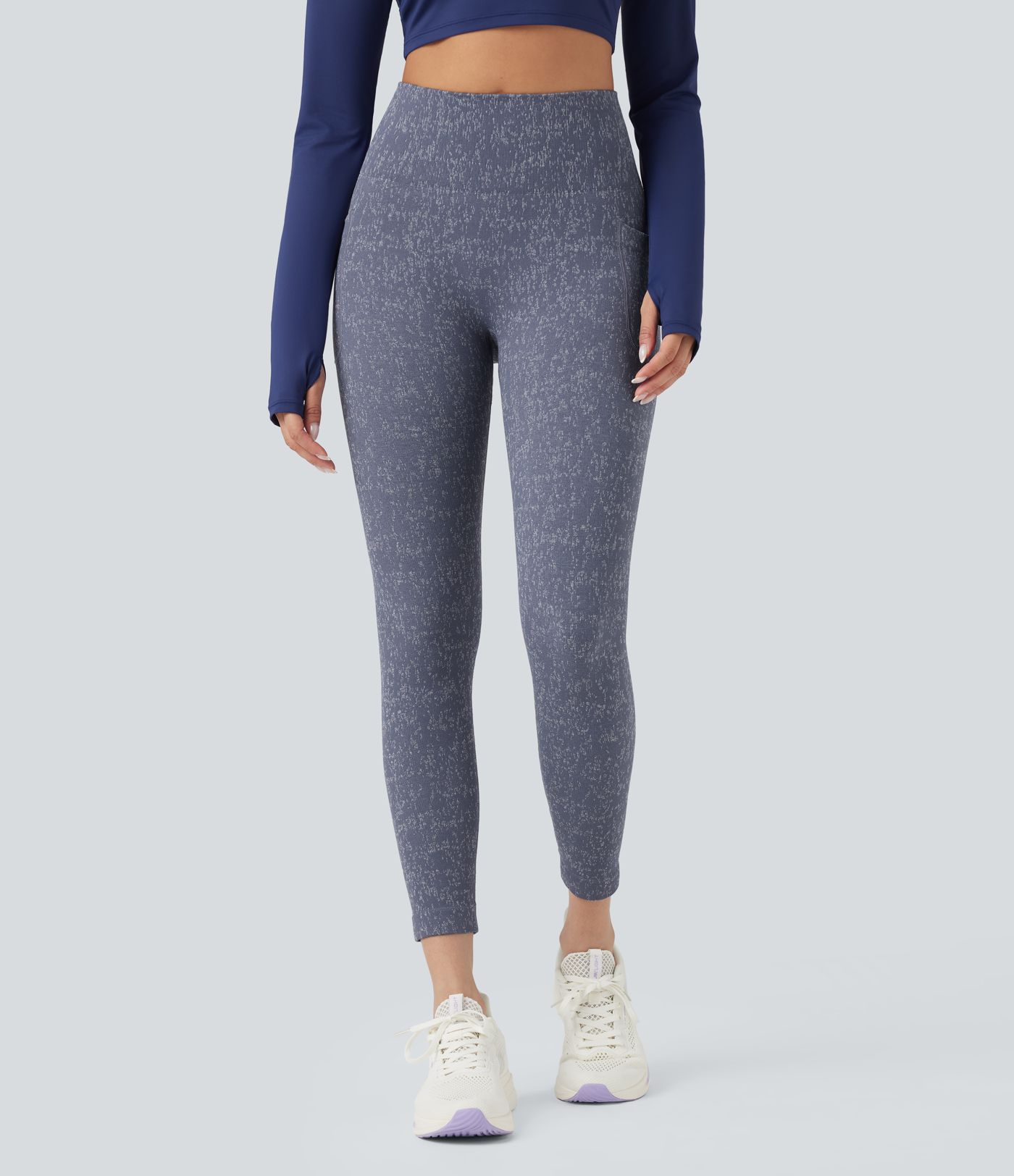 OneForm - 7/8-Yoga-Leggings mit hohem Bund, Seitentaschen, gesprenkeltem Design und nahtlosem Flow