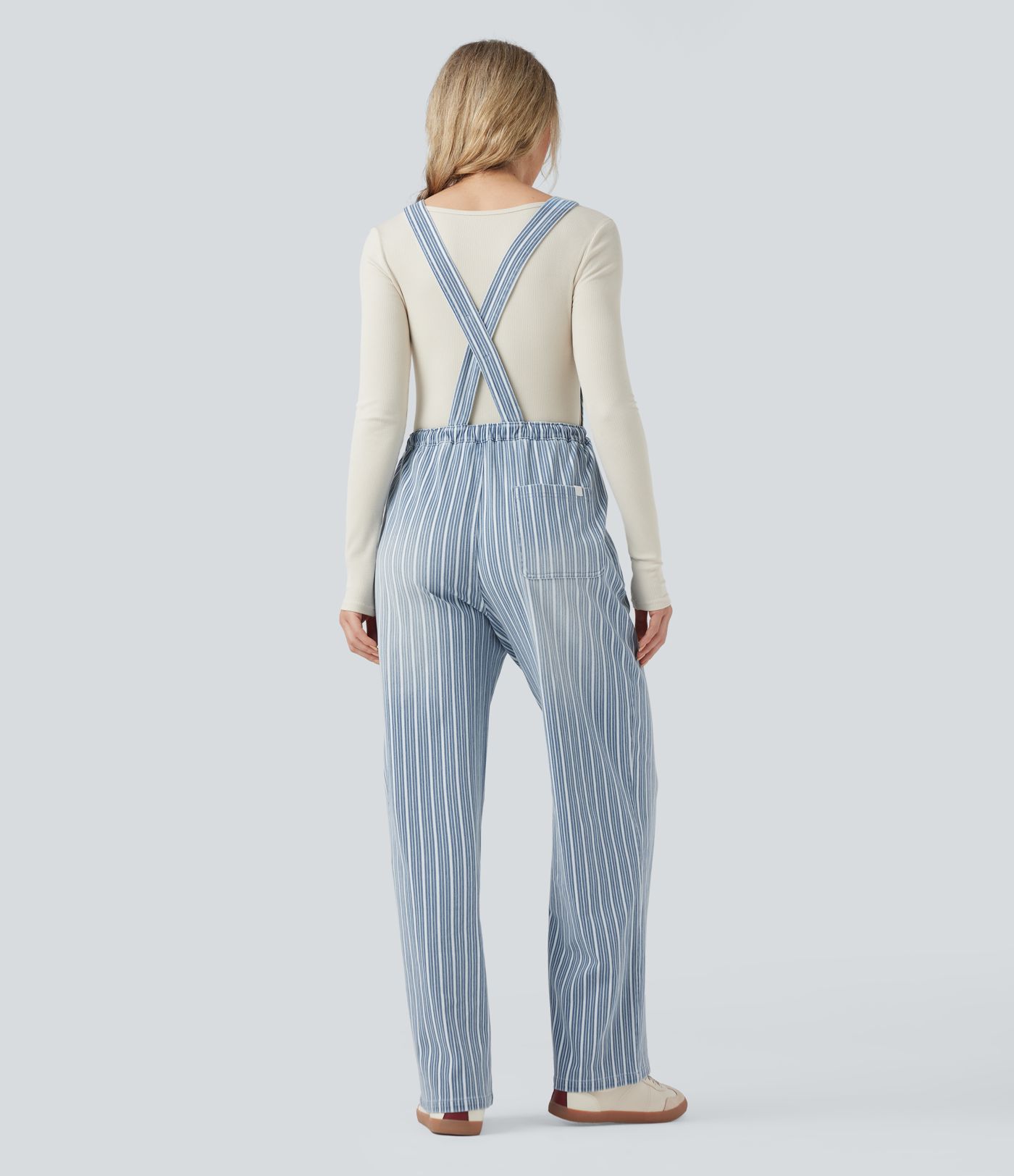 Halara Flex™ Drawstring Stripe Straight Leg Denim Casual Overalls with Pockets