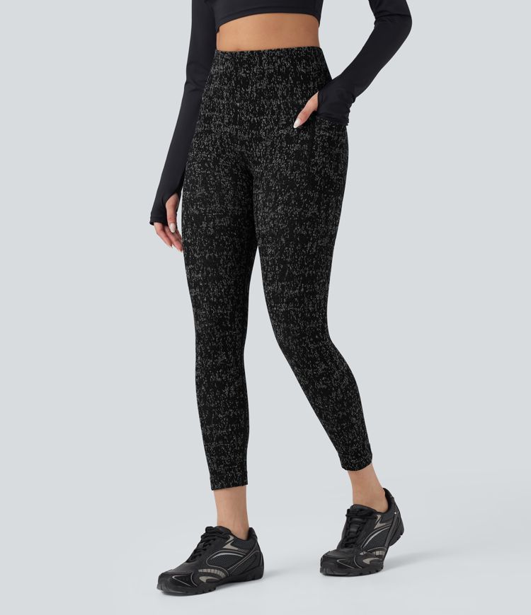 Seamless Flow High Waisted Speckled 7/8 Yoga Leggings with Pockets