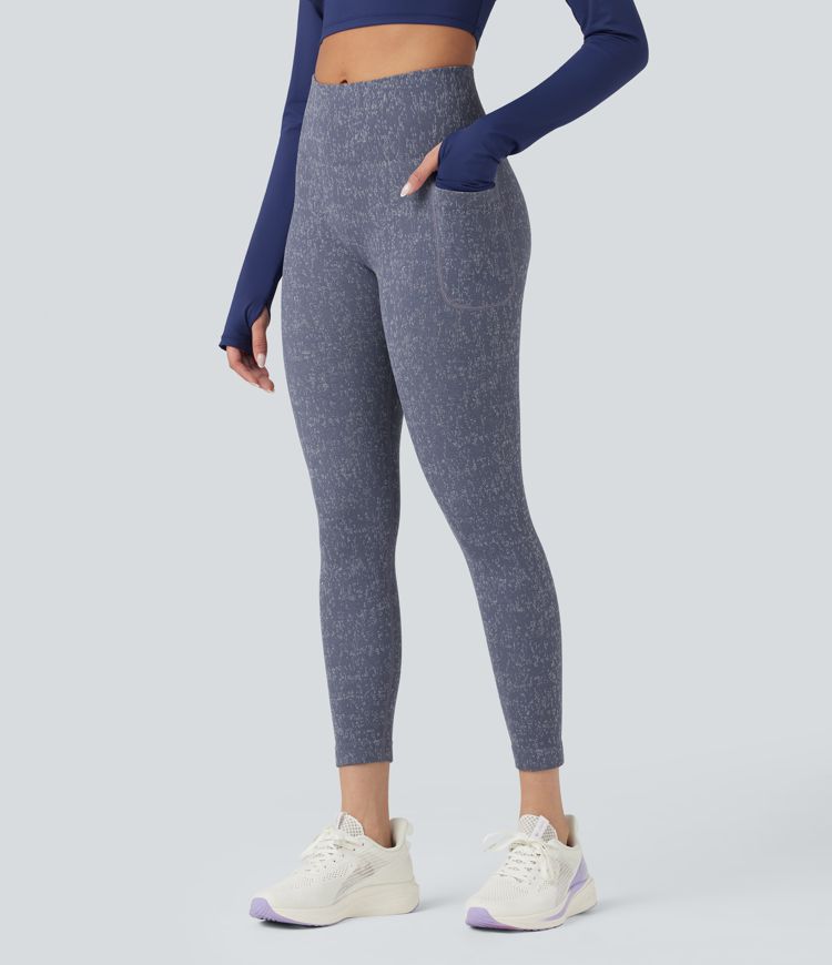 Seamless Flow High Waisted Speckled 7/8 Yoga Leggings with Pockets