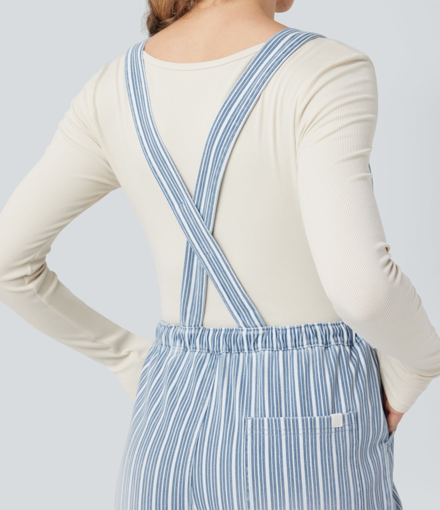 Halara Flex™ Drawstring Stripe Straight Leg Denim Casual Overalls with Pockets