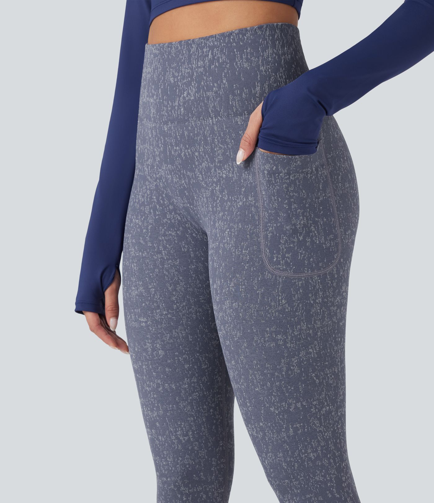 OneForm - 7/8-Yoga-Leggings mit hohem Bund, Seitentaschen, gesprenkeltem Design und nahtlosem Flow