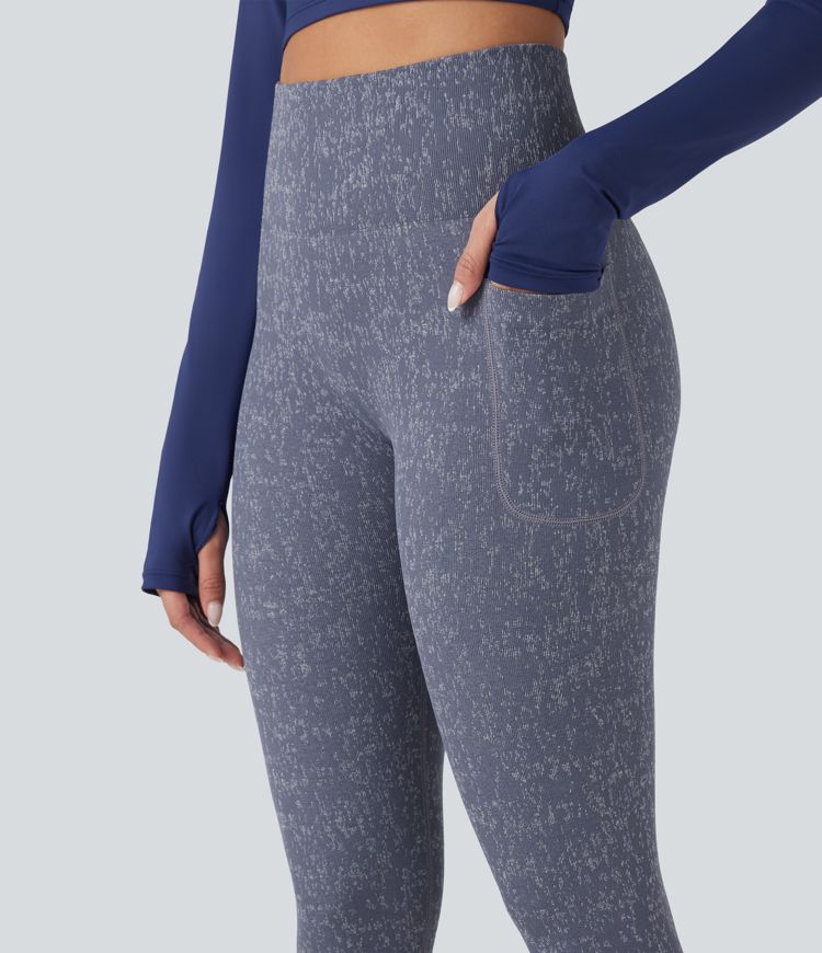 OneForm - 7/8-Yoga-Leggings mit hohem Bund, Seitentaschen, gesprenkeltem Design und nahtlosem Flow