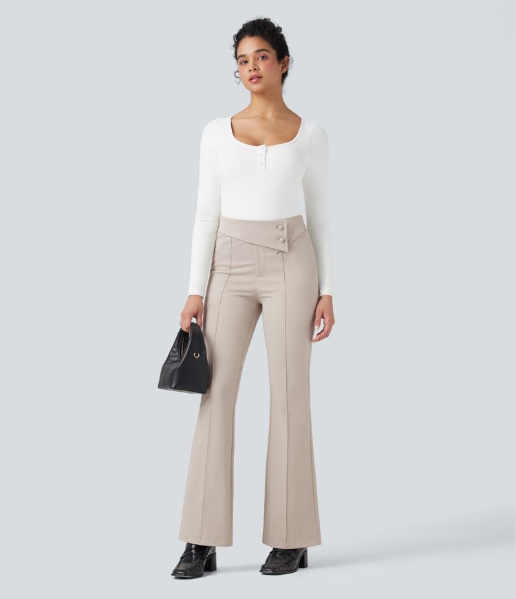 Halara Flex™ Foldover High Waisted Tummy Control Herringbone Flare Work Pants with Pockets