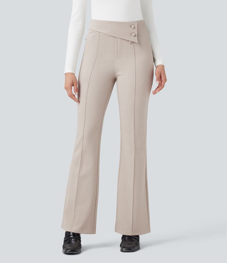 Halara Flex™ Foldover High Waisted Tummy Control Herringbone Flare Work Pants with Pockets