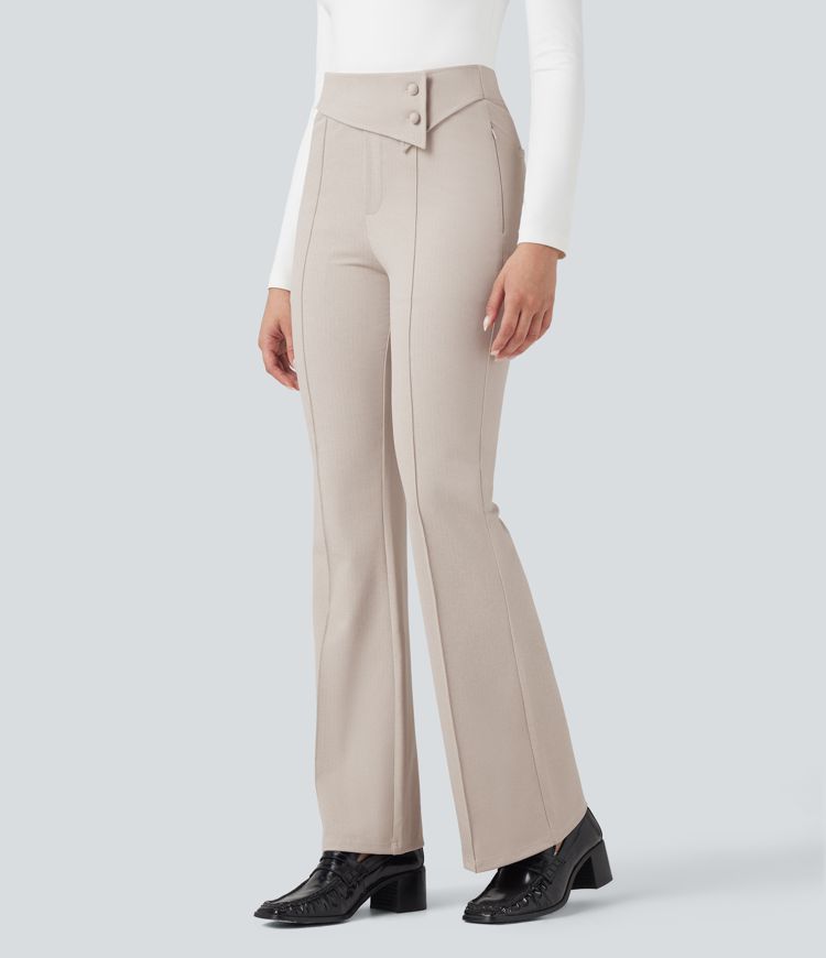 Halara Flex™ Foldover High Waisted Tummy Control Herringbone Flare Work Pants with Pockets