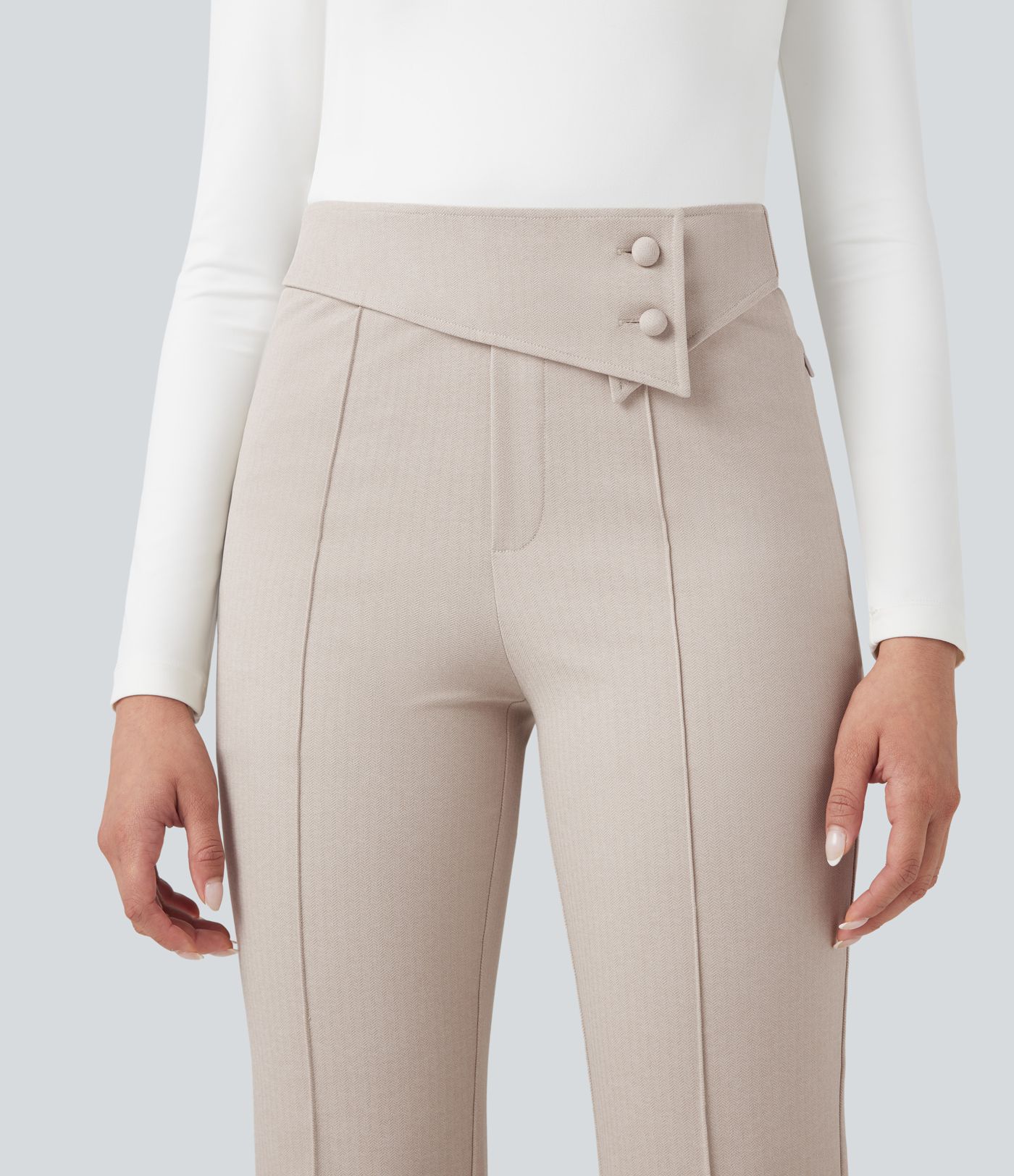 Pantalon tailleur évasé Halara Flex™ taille haute rabattable gainant chevrons avec poches