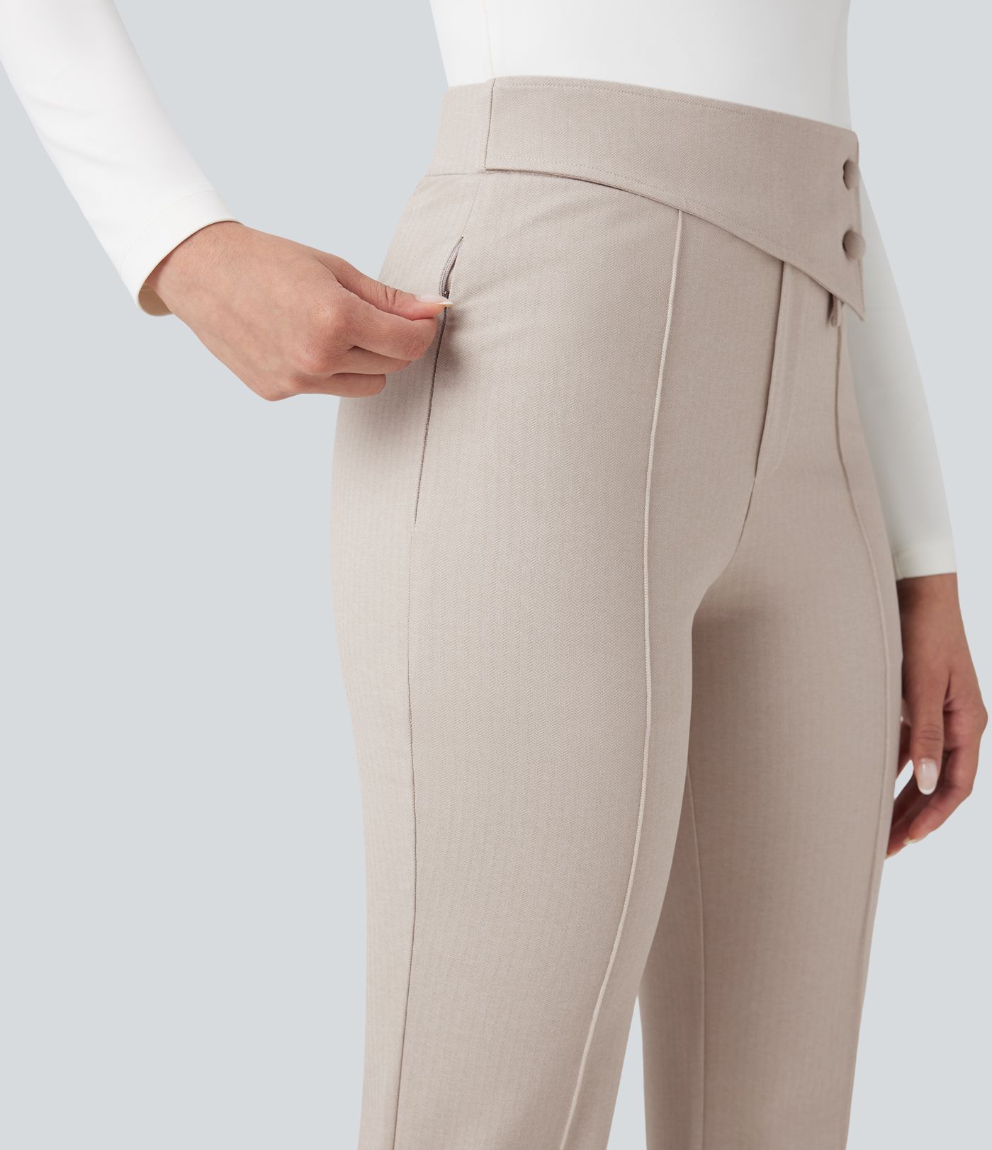 Pantalon tailleur évasé Halara Flex™ taille haute rabattable gainant chevrons avec poches