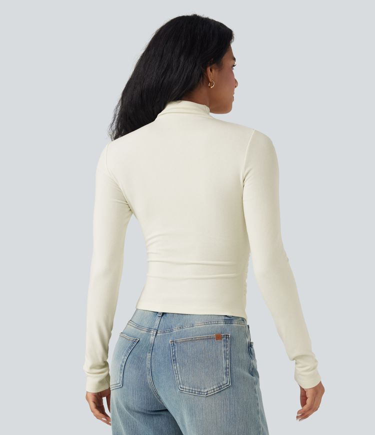 Haut thermique col montant manches longues froncé à ourlet asymétrique