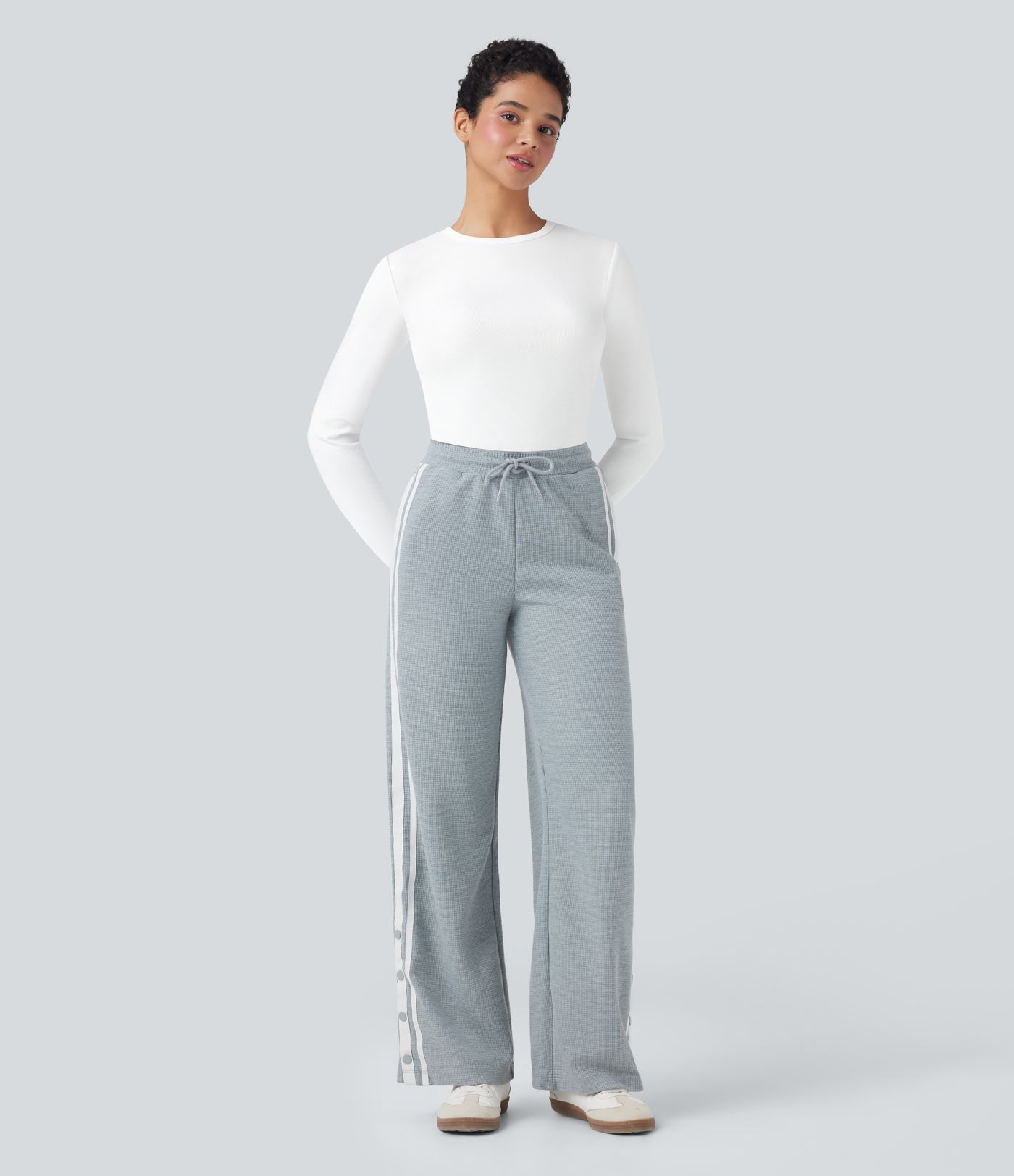 Ribbed Knit Round Neck Long Sleeve Casual Top