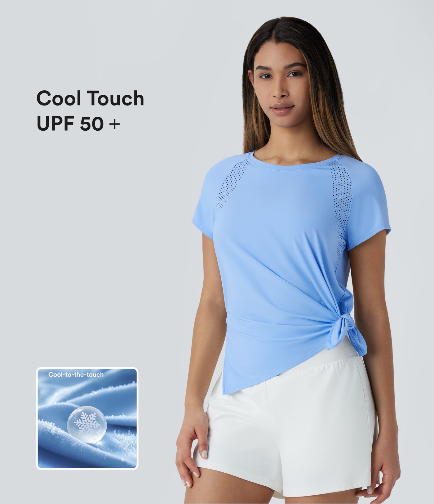 Boat Neck Short Sleeve Cut Out Cool Touch Workout Sports Top-UPF50+