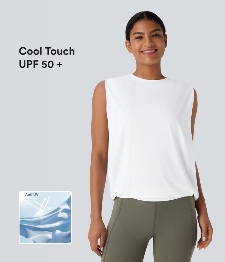 Round Neck Ruched Cool Touch Yoga Tank Top-UPF50+