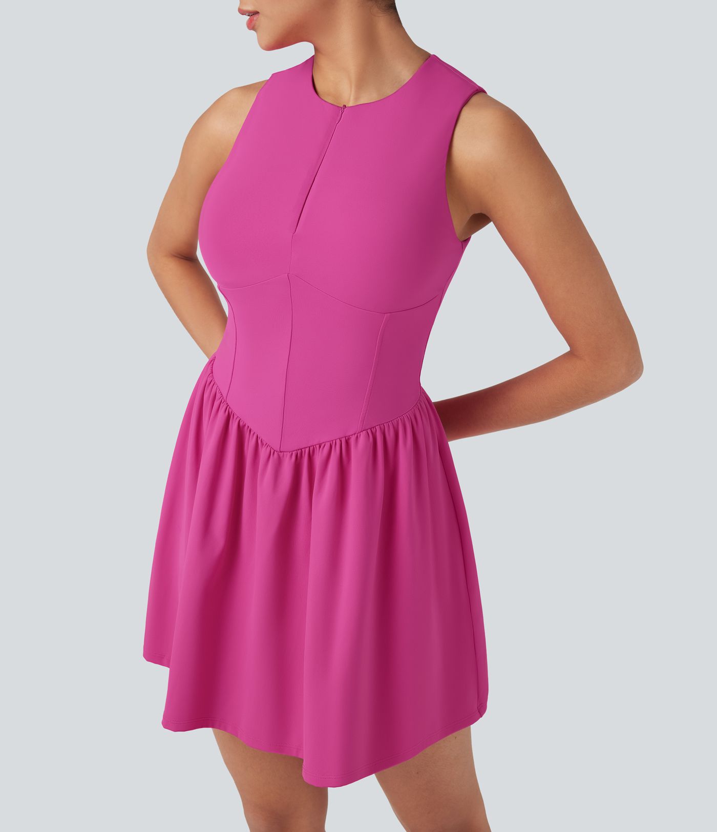 SoftlyZero™ Airy Half Zip Sleeveless Mini Tennis Active Dress with Tummy Control Shorts