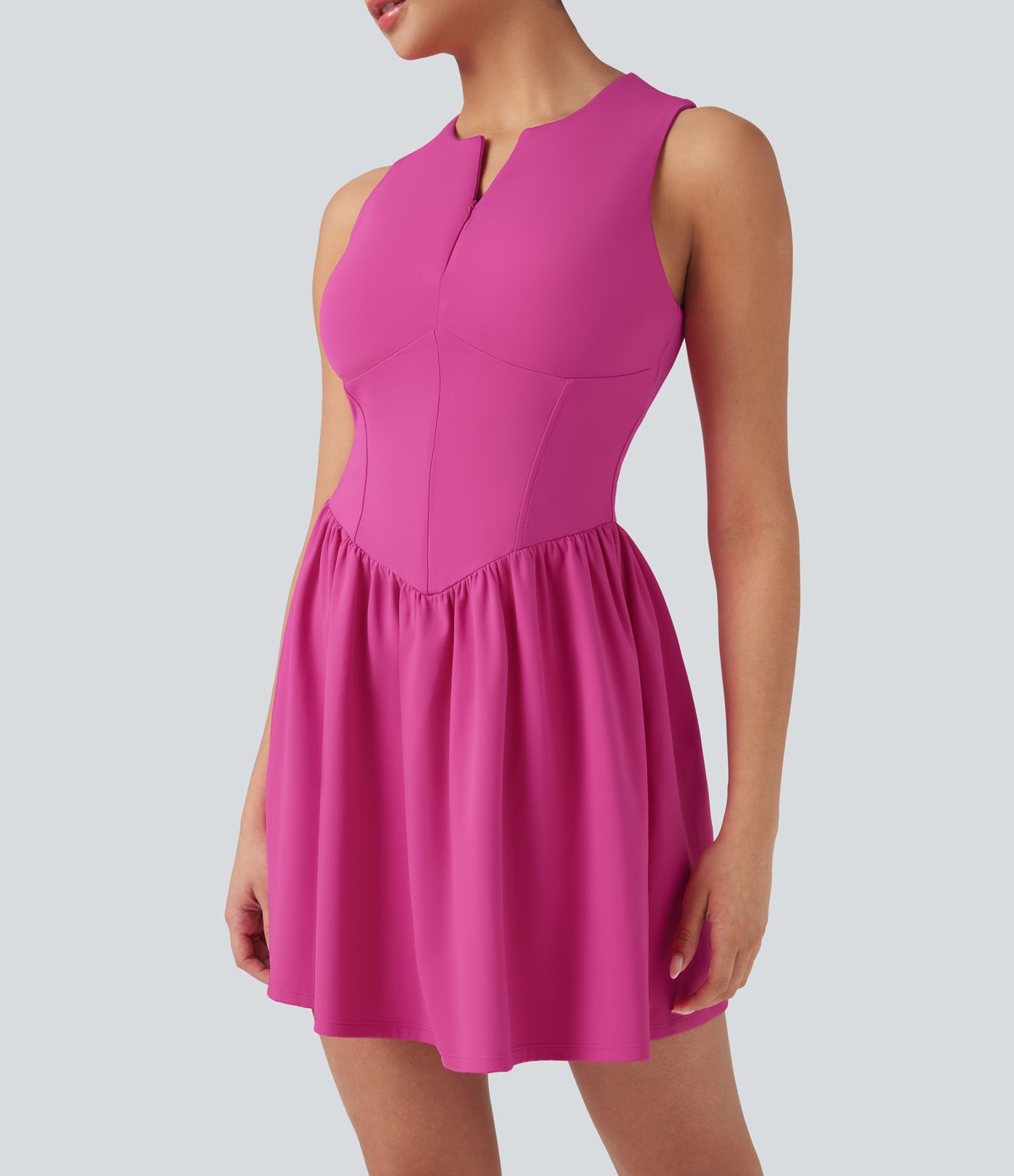 SoftlyZero™ Airy Half Zip Sleeveless Mini Tennis Active Dress with Tummy Control Shorts